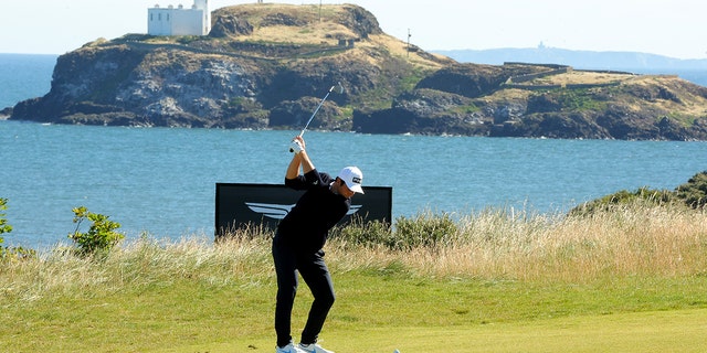 Viktor Hovland of Norway plays their second shot on the 13th during Day One of the Genesis Scottish Open at The Renaissance Club on July 07, 2022 in North Berwick, Scotland.