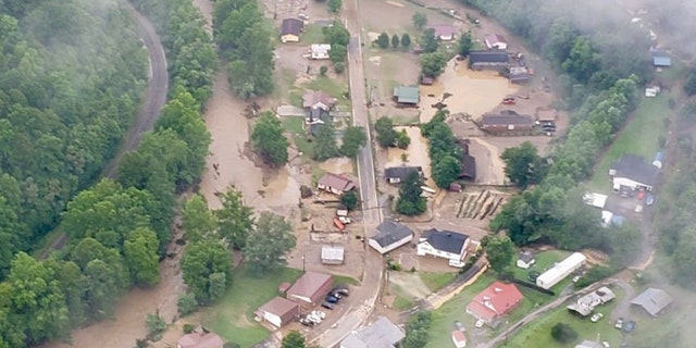 An aerial view of Virginia flooding.
