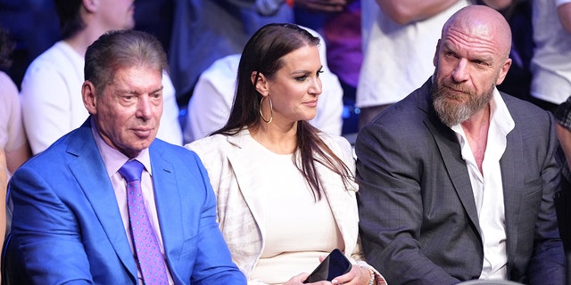 Vince McMahon, Stephanie McMahon and Triple H attend the UFC 276 event at T-Mobile Arena on July 02, 2022 in Las Vegas, Nevada.