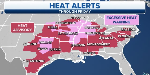 Heat alerts in the South through Friday