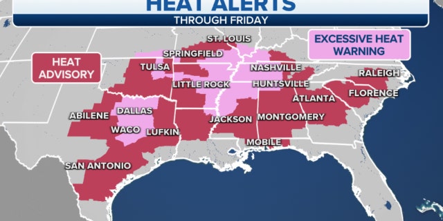 Heat alerts in the South through Friday