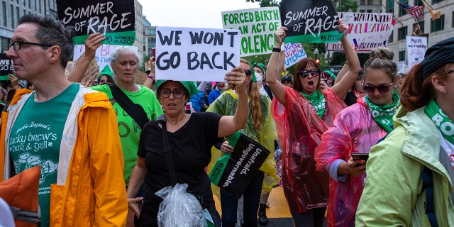 Pro-choice activists march to the White House to protest the U.S. Supreme Court decision reversing Roe v. Wade.