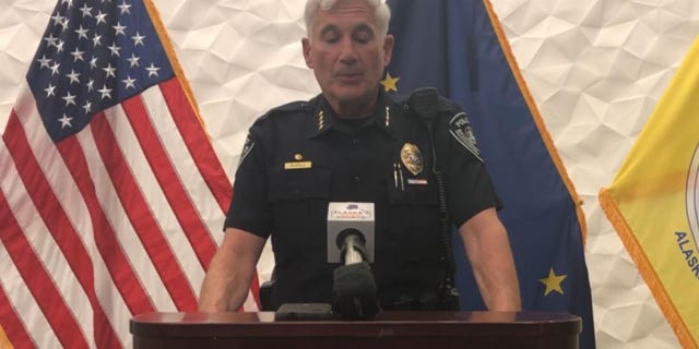 Anchorage police give an update on a shooting Wednesday evening that left an officer hospitalized.