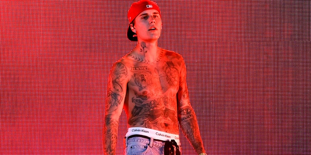 Justin Bieber sends fans wild as he performs for the first time since revealing Ramsay Hunt diagnosis in June. Pictured at Coachella in April 2022.
