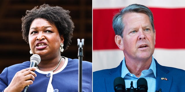Georgia Democratic gubernatorial nominee Stacey Abrams (L) and incumbent Republican Georgia Gov. Brian Kemp (R)