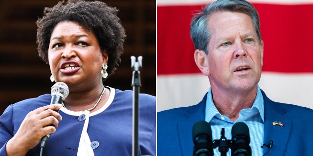 Georgia Democratic gubernatorial nominee Stacey Abrams, left, and Republican Georgia Gov.  Brian Kemp.