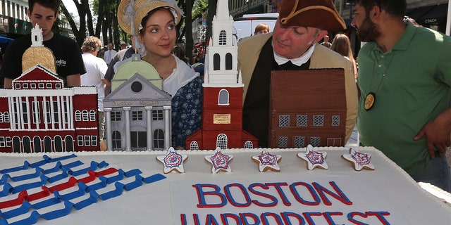 The cake cutting event at the Boston Harborfest every Independence Day is always memorable with a large cake. 