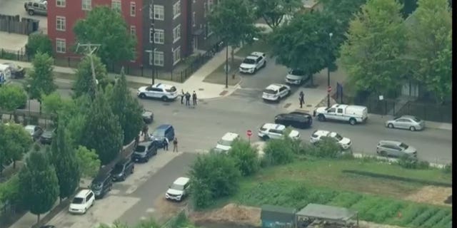 Aerial shots show scene where a Chicago police officer was shot Friday morning.