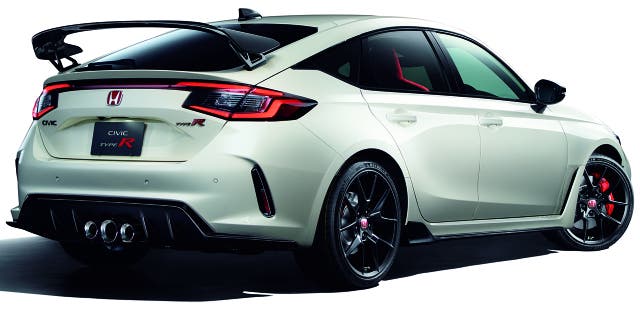 The Civic Type R is equipped with a rear wing, triple exhaust pipes and other performance enhancements.