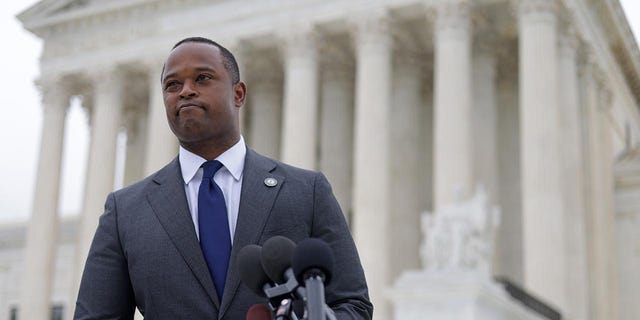 Kentucky Attorney General Daniel Cameron speaks to members of the press in front of the U.S. Supreme Court on October 12, 2021 in Washington, D.C. 