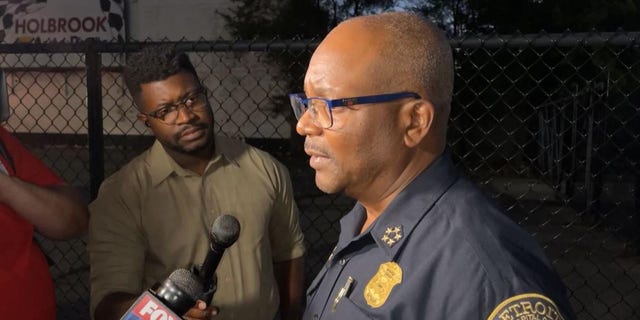Detroit Police Chief James White gives an update Wednesday night after an officer was shot and killed. 
