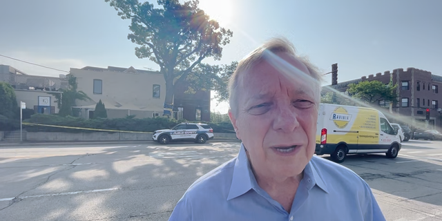 Illinois Senator Dick Durbin reacts to the Highland Park attack Tuesday morning
