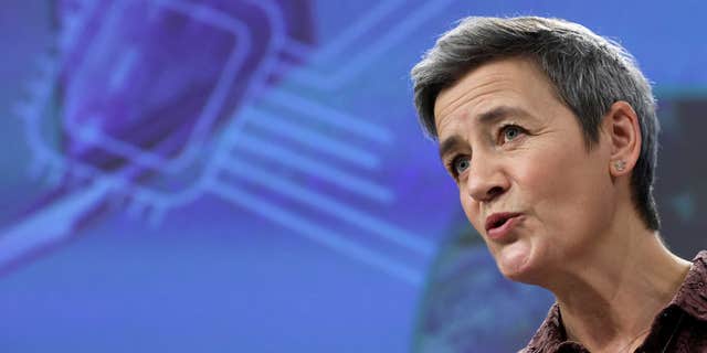 European Commission Vice President Margrethe Vestager holds a news conference on a plan to boost the chip industry, in Brussels, Belgium, on Feb. 8, 2022.