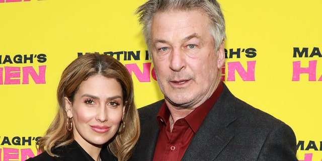Hilaria Baldwin defended husband, Alec Baldwin, in a lengthy Instagram post shared on Thursday. The couple is pictured in April at the opening night of "Hangmen" on Broadway.