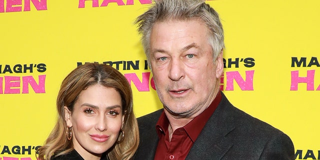 Hilaria Baldwin defended husband, Alec Baldwin, in a lengthy Instagram post shared on Thursday. The couple is pictured in April at the opening night of "Hangmen" on Broadway.