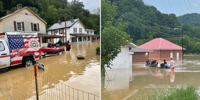 Water rescue crews helped residents stranded in floodwaters that washed out parts of Floyd County, Kentucky, on Thursday.