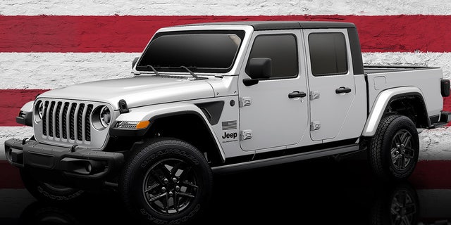 The Gladiator and Wrangler Freedom editions feature American flag logos and off-road equipment.