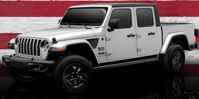 The Gladiator and Wrangler Freedom editions feature American flag logos and off-road equipment.