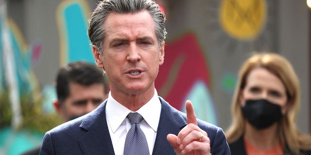 California Gov. Gavin Newsom speaks during a bill signing ceremony at Nido's Backyard Mexican Restaurant on February 09, 2022 in San Francisco, California. California Gov. Gavin Newsom signed legislation to extend COVID-19 supplemental paid sick leave for workers.