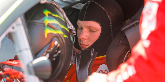 Gibbs used his black Monster Energy helmet during the race.