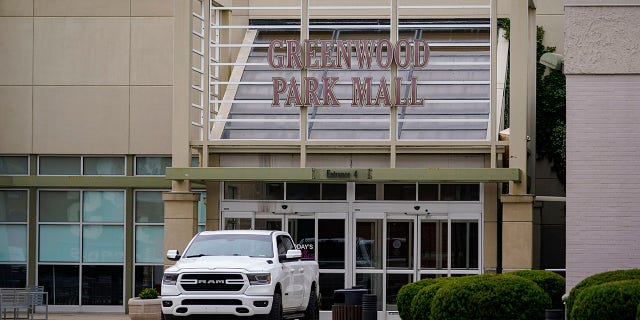 A truck blocks the entrance to the closed Greenwood Park Mall in Greenwood, Indiana. 