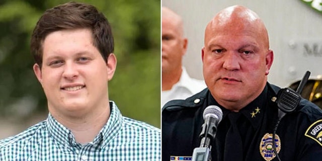 Left: The bystander who shot and killed the gunman who opened fire at Greenwood Park Mall has been identified as Elisha Dicken, 22, of Seymour.  Right: Greenwood Police Chief James Ison speaks at a press conference at the Greenwood City Center in Greenwood, Indiana.