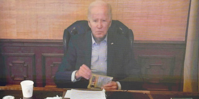 President Biden virtually attends a meeting with his economic team in the South Court Auditorium on the White House complex in Washington on Friday, July 22, 2022.