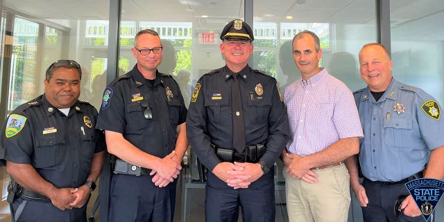 Oak Bluffs Police Chief Jonathan Searle poses during his swearing-in ceremony on Martha's Vineyard.