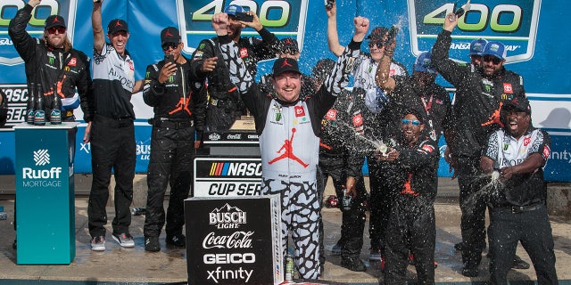 Busch won at Kansas Speedway in a Jordan Brand-sponsored car.