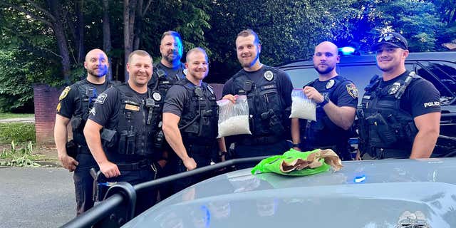 After the police chase, officers located the green bag containing meth that the suspect threw out of his window.