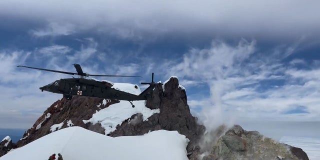 A helicopter from the Oregon Army National Guard airlifted a 43-year-old climber to a hospital in the Portland area. His current condition was not immediately known.