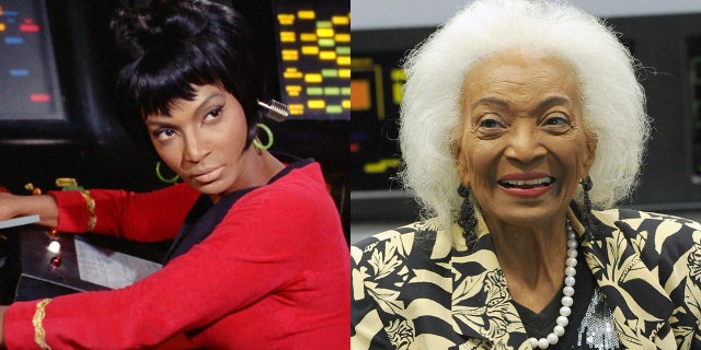 "Star Trek" star Nichelle Nichols died at the age of 89 on July 31, 2022. The actress was known for her role as Lieutenant Nyota Uhura. She is pictured on the right at the Los Angeles Comic Con event in December 2021.