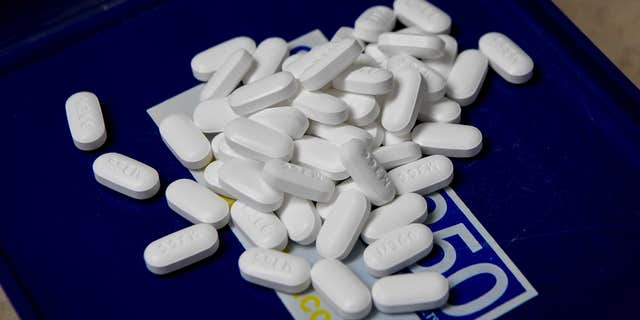 Tablets of the opioid-based Hydrocodone displayed at a pharmacy in Portsmouth, Ohio, on June 21, 2017.