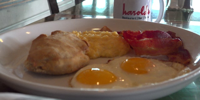 A breakfast is ordered for customers at Harold's at the Heights