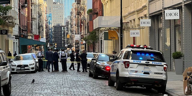A drive-by shooter opened fire on SoHo's Greene Street, injuring the boyfriend of an NYPD employee. 