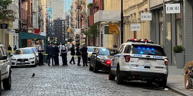 A drive-by shooter opened fire on SoHo's Greene Street, injuring the boyfriend of an NYPD employee.