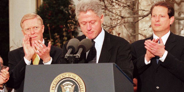 President Bill Clinton speaks after the impeachment