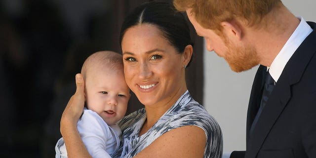 Prince Harry, Duke of Sussex and Meghan, Duchess of Sussex and their baby son Archie Mountbatten-Windsor at a meeting with Archbishop Desmond Tutu at the Desmond &amp;amp; Leah Tutu Legacy Foundation during their royal tour of South Africa on September 25, 2019 in Cape Town, South Africa. 