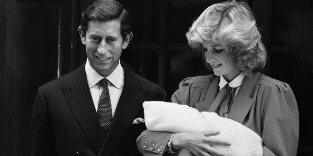 Prince Harry leaves St Mary's Hospital, London, after birth previous day, 16th September 1984. Pictured : Prince Charles, Princess Diana &amp;amp; Prince Harry. (Photo by Daily Mirror/Mirrorpix/Getty Images)