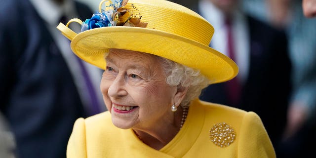 Queen Elizabeth II arrives to mark the completion of London's Crossrail project at Paddington Station on May 17, 2022, in London.