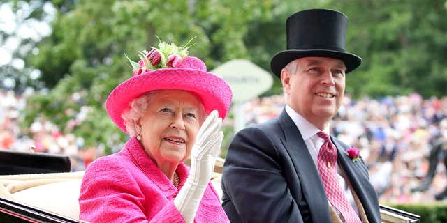 Queen Elizabeth II and Prince Andrew, Duke of York, during the Royal Ascot 2017 at Ascot Racecourse on June 22, 2017, in Ascot, England. 