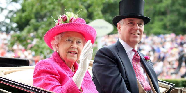 Queen Elizabeth II and Prince Andrew, Duke of York, during the Royal Ascot 2017 at Ascot Racecourse on June 22, 2017, in Ascot, England. 