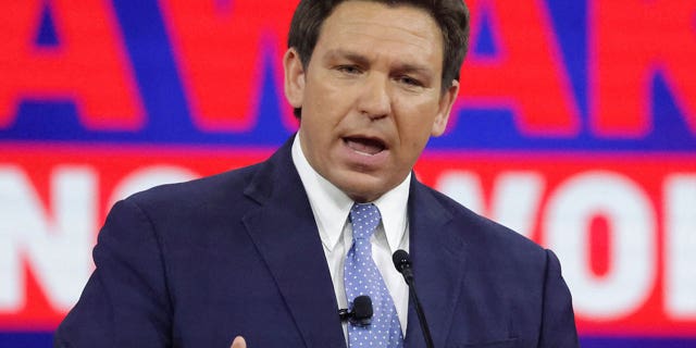 Florida Governor Ron DeSantis delivers remarks at the 2022 CPAC conference at the Rosen Shingle Creek in Orlando, Thursday, Feb. 24, 2022. (Joe Burbank/Orlando Sentinel/Tribune News Service via Getty Images)