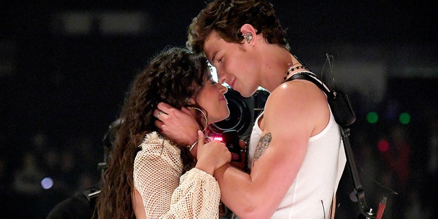 Camila Cabello and Shawn Mendes perform onstage during the 2019 MTV Video Music Awards at the Prudential Center in New Jersey on August 26, 2019.  (Photo by Jeff Kravitz/FilmMagic)