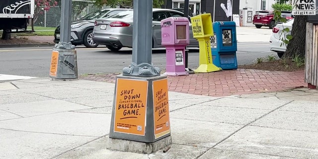 A leaflet advertising a protest posted in Washington, DC. "shut down" Congressional baseball game.