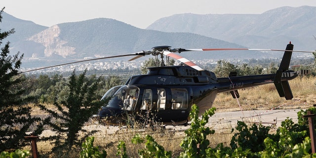 Tape at the rear end of the Bell 407 helicopter Superior Air Helipad in Spata, near Athens, where a British man died when helicopter propeller hit him after landing.