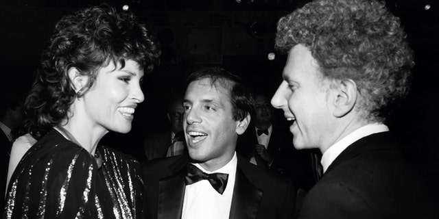 Raquel Welch, Steve Rubell and Mark Fleischman at Studio 54 circa 1981 in New York City.