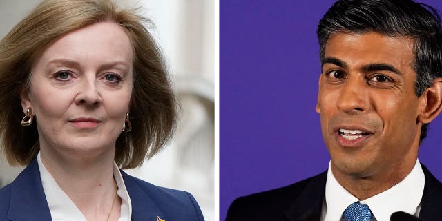 This combo of file photos shows the remaining candidates in the Conservative Party leadership race, former Chancellor of the Exchequer Rishi Sunak and Foreign Secretary Liz Truss.