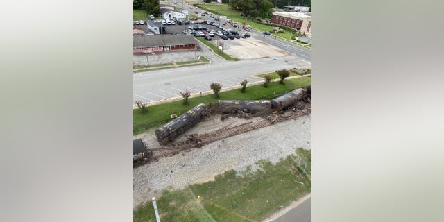 A train derailed Tuesday in Warner Robbins, Georgia, officials said. No injuries were reported.