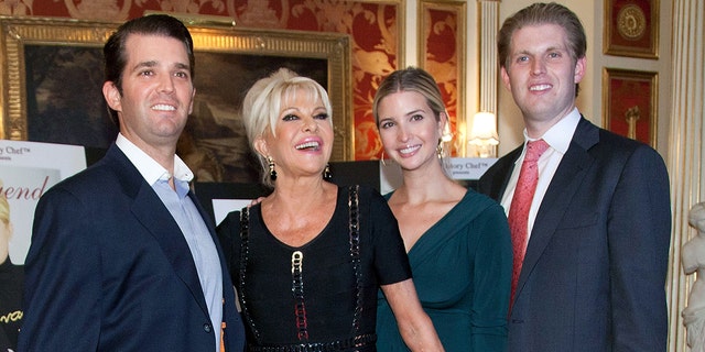 Socialites Donald Trump Jr., Ivana Trump, Ivanka Trump and Eric Trump attend the Ivana Living Legend Wine Collection launch at Ten East 64th Street on Oct. 18, 2011 in New York City.